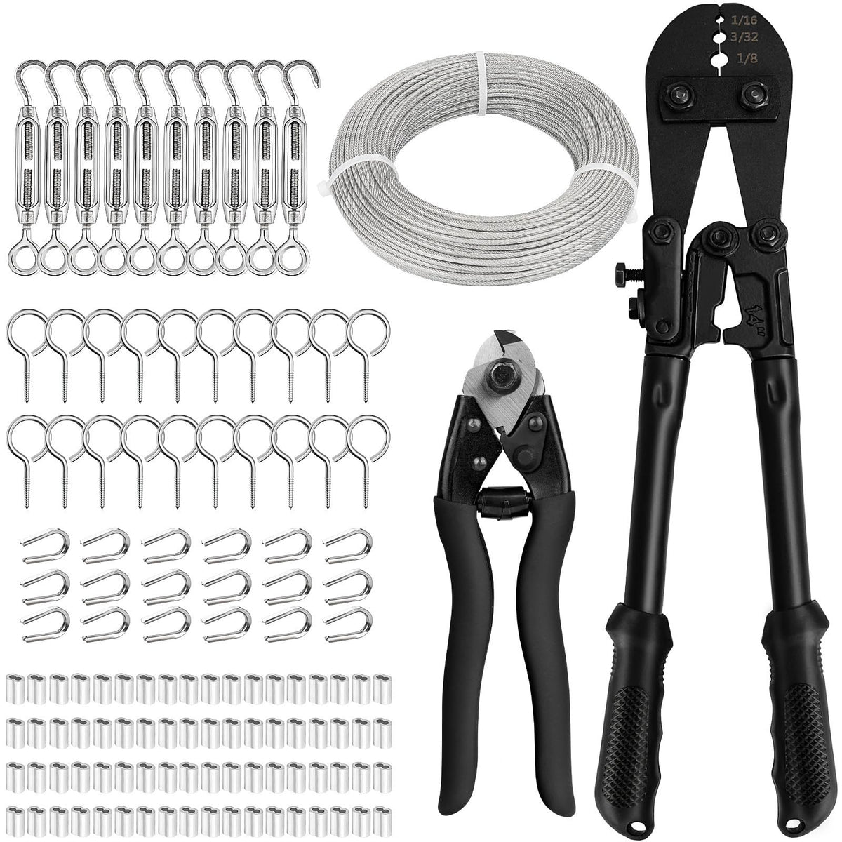TooTaci 스테인리스 와이어 로프 키트 1/8인치 150피트 턴버클 포함 10번 사진