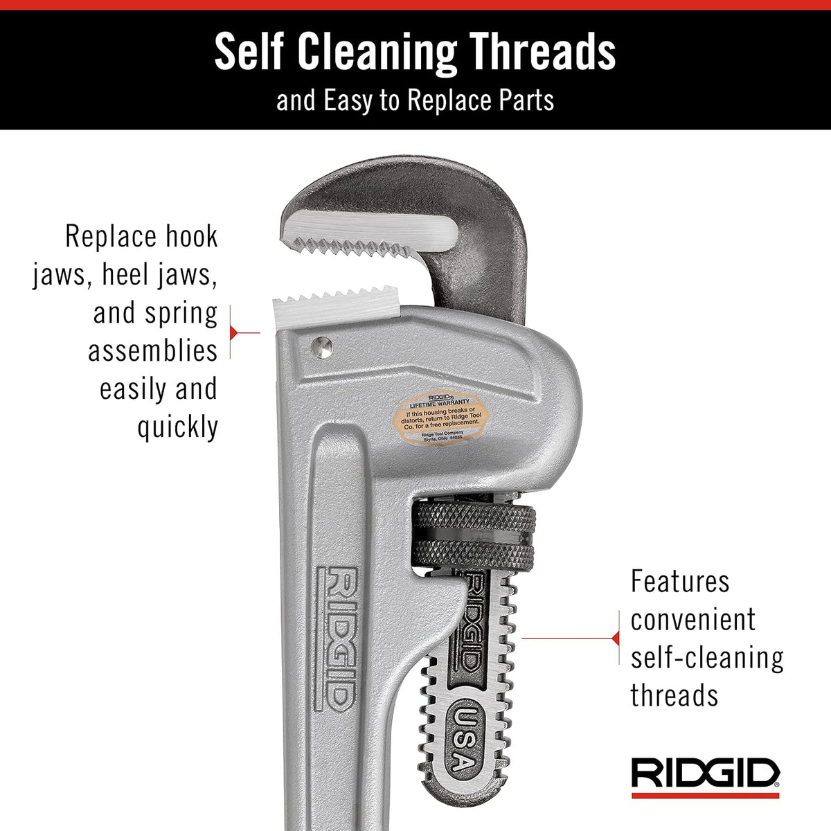 RIDGID 31095 Model 814 알루미늄 직선 배관 파이프 렌치 14인치 2인치 파이프용 6번 사진