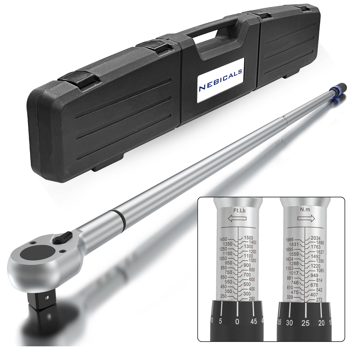 NEBICALS 토크 렌치 3/4'' 100-600 Ft Lb 크롬바나듐 듀얼 방향 헤비듀티 9번 사진