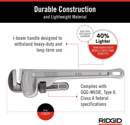 RIDGID 31095 Model 814 알루미늄 직선 배관 파이프 렌치 14인치 2인치 파이프용 4번 사진