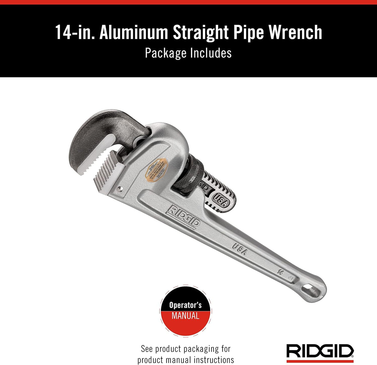 RIDGID 31095 Model 814 알루미늄 직선 배관 파이프 렌치 14인치 2인치 파이프용 7번 사진