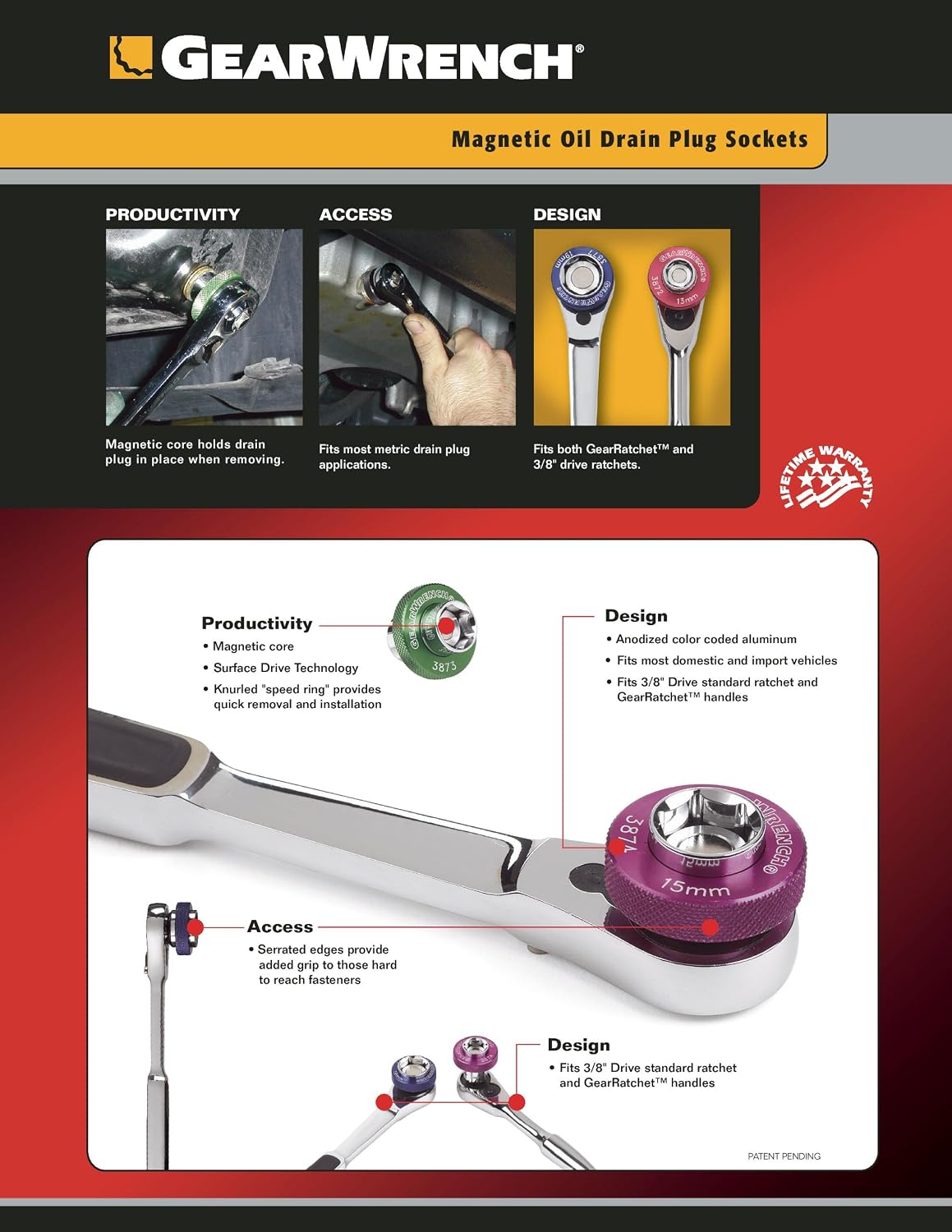 GearWrench 3870D 3/8인치 드라이브 6각 마그네틱 오일 드레인 플러그 mm 소켓 세트 7종 4번 사진