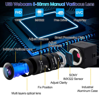 ELP 5-50mm 가변 초점 렌즈 1080P USB 카메라 IMX323 H.264 4번 사진