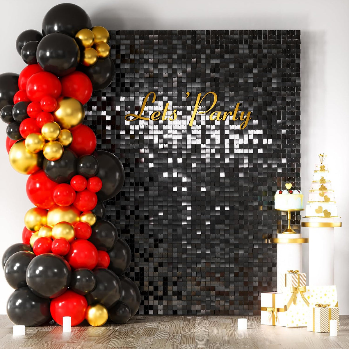 COKAOBE 스튜디오 배경 블랙 반짝이 벽 배경 세트 30x30cm 24장 LiteGrid 1번 사진