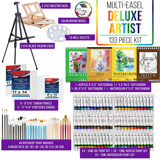 U.S. Art Supply 133피스 미술 페인팅 키트 알루미늄 우드 이젤 2번 사진