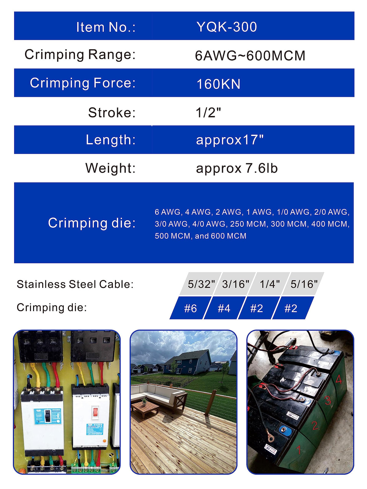 AMZCNC 유압 케이블 러그 압착기 8톤 12AWG~2/0 9종 다이 세트 2번 사진