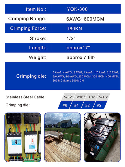 AMZCNC 유압 케이블 러그 압착기 8톤 12AWG~2/0 9종 다이 세트 2번 사진