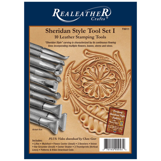 Realeather 가죽 공예용 크롬 도금 스탬프 도구 10종 세트 Sheridan Style I 1번 사진