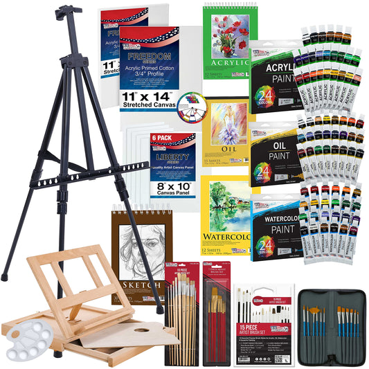 U.S. Art Supply 133피스 미술 페인팅 키트 알루미늄 우드 이젤 1번 사진